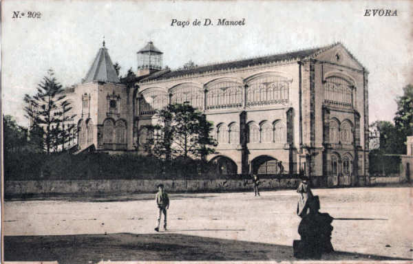 N� 202 - Pa�o de D. Manoel - Edi��o Alberto Malva, Rua de S. Juli�o, 41, Lisboa - Usado em 15OUT1910 - Dim. 140x90 mm - Col. A. Monge da Silva (cerca de 1909)