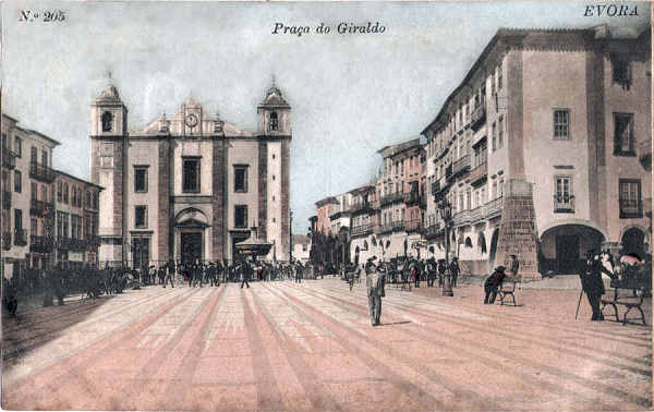 N� 205 - Pra�a do Giraldo - Edi��o Alberto Malva, Rua de S. Juli�o, 41, Lisboa - Usado em 1910 - Dim. 139x88 mm - Col. A. Monge da Silva (cerca de 1909)