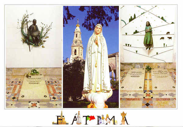 N.� FA-318 - F�TIMA Francisco Marto. Virgem de F�tima. Jacinta Marto e L�cia - Edi��o JAMP-Edi��es Tur�sticas, Ld� Tel. 214209232 Fax: 214143196 - S/D - Dimens�es: 16x11 cm. - Col. Manuel e F�tima B�ia.