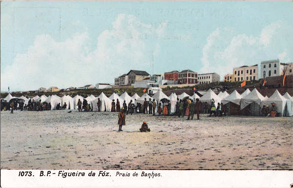 N� 1073 - Praia de Banhos (3) - Editor B. P. - Dim. 139x89 mm - Col. A. Monge da Silva (cerca de 1905)