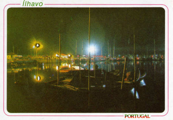 N.� 65 - ILHAVO Vista nocturna da Marina da Mota - Ed. �ncora - SD -Foto Fernando Jose - Dim. 15x10,5 cm - Col. M�rio Silva