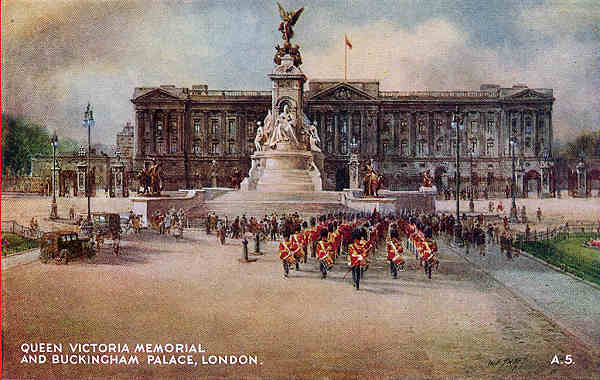 A5 - London, Queen Victoria Memorial and Buckingham Palace - Reedi��o de Valentine & Suns em 1951 - Dim. 13,9x8,8 cm - Col. Am�lcar Monge da Silva (c. 1910)