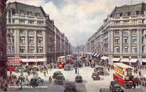 A50 - London, Oxford Circus - Reedi��o de Valentine & Suns em 1951 - Dim. 13,9x8,8 cm - Col. Am�lcar Monge da Silva (cerca de 1920)