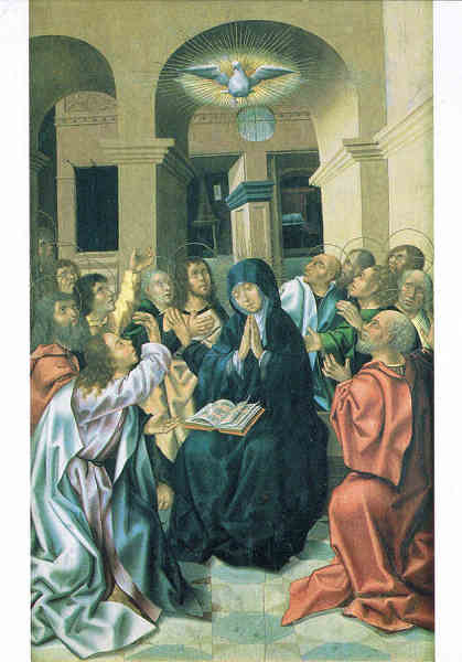 SN - Pentecostes  Oficina de Vasco Fernandes �leo sobre madeira c.1501-1506 - Ed. MUSEU DE GR�O VASCO-INSTITUTO PORTUGU�S DE MUSEUS - SD - Dim. 10,5x14,7 cm - Col. F�tima B�ia (2010).