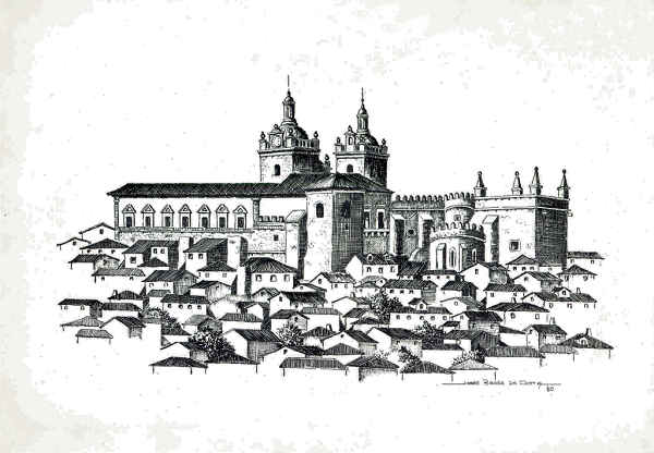 N� 1 - VISEU. Uma vista da Catedral. Desenho de Jorge Braga da Costa - Edi��o JLNA - SD - Dim. 15x10,5 cm. - Col. A. Monge da Silva