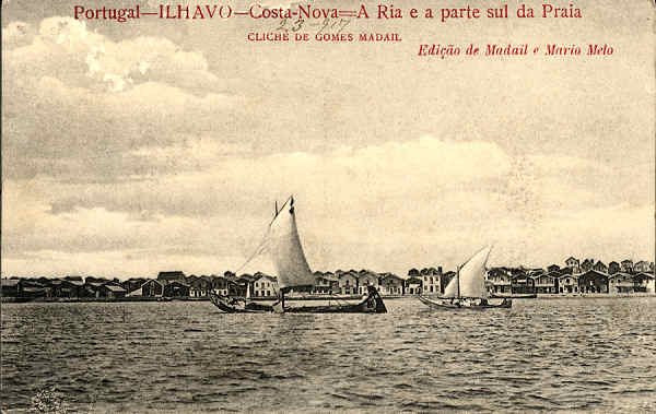 S/N_PORTUGAL ILHAVO_Costa Nova_A Ria e a parte sul da Praia_Clich� de Gomes Madail_Ed. de Madail e Mario Melo - SD - Dim. 13,7x8,8 cm. - Col. �nio Semedo (Circ. em 1917).