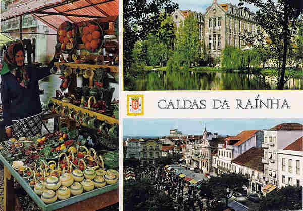 N� ??? - Portugal. Caldas da Rainha. Mercado de lou�as regionais, Pavilh�es e Lago do Parque, Pra�a da Rep�blica - Editor LIFER - Dim. 13,9x8,7 cm. - Col. M. Chaby