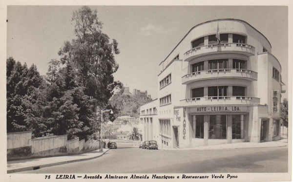 N� 75 - LEIRIA. Avenida Almirante Almeida Henriques e restaurante Verde Pyno - Col. Passaporte Loty - Dim. 14x9 cm. - Col. Dulce Gabriel