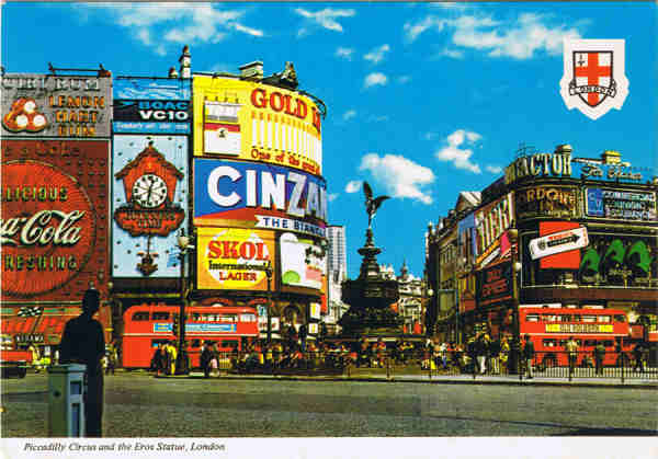 N.� 108 C - LONDON - PICCADILLY CIRCUS AND THE EROS STATUE - Ed. CAPITAL SOUVENIRS (London) Ltd. 8 Shorts Gardens WC 2 836 2572/2382 Produced in Israel by Palphot Ltd. - SD - Dim. 14,9x10,4 cm - Col. Manuel B�ia (1986)