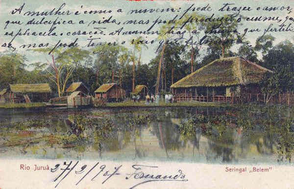 N� 4641 - Rio Juru�, Seringal �Bel�m� - Dim. 14x8,9 cm - Edi��o Photographia Allem�, Man�os - Circulado em 1907 - Col. Am�lcar Monge da Silva (cerca de 1900)