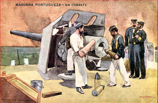 SN - Marinha Portuguesa. Em combate - Editor Saphera Costa, Rua Augusta, Lisboa - Dim. 14 9 cm - Col. Am�lcar Monge da Silva (cerca de 1905)