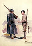N� 06 - Soldados de Infantaria; Plano de Uniformes 1911 - Edi��o Museu Militar, 1989 - Dim. 14,8x10,4 cm -  Aguarela de Alberto de Sousa - Col. Am�lcar Monge da Silva