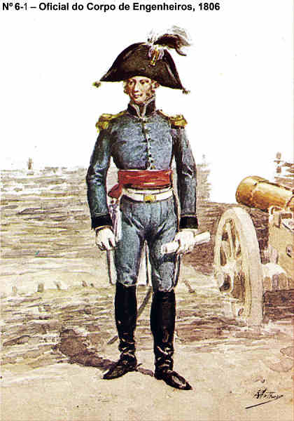 N� 6-1 - Oficial do Corpo de Engenheiros, 1806 - Aguarela do Cor. Ribeiro Artur - Edi��o Jornal do Ex�rcito, 1983 - Dim. 15x10,5 cm - Col. A. Monge da Silva.