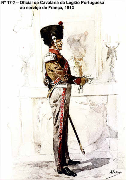 N� 17-2 - Oficial de Cavalaria da Legi�o Portuguesa ao servi�o de Fran�a, 1812 - Aguarela do Cor. Ribeiro Artur - Edi��o Jornal do Ex�rcito, 1983 - Dim. 15x10,5 cm - Col. A. Monge da Silva.
