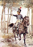 N� 26-3 - Oficial do Corpo e Volunt�rios Reais das Mil�cias a Cavalo, 1807 - Aguarela do Cor. Ribeiro Artur - Edi��o Jornal do Ex�rcito, 1983 - Dim. 15x10,5 cm - Col. A. Monge da Silva