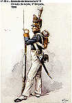 N� 29-4 - Soldado de Infantaria n� 9, Divis�o do Norte, 3� Brigada, 1806 - Aguarela do Cor. Ribeiro Artur - Edi��o Jornal do Ex�rcito, 1983 - Dim. 15x10,5 cm - Col. A. Monge da Silva