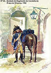 N� 39 - Soldado do Regimento de Cavalaria da Pra�a de Oliven�a, 1762 - Aguarela do Cor. Ribeiro Artur - Edi��o Jornal do Ex�rcito S/D (1983?) - Dim. 15x10,5 cm - Col. A. Monge da Silva