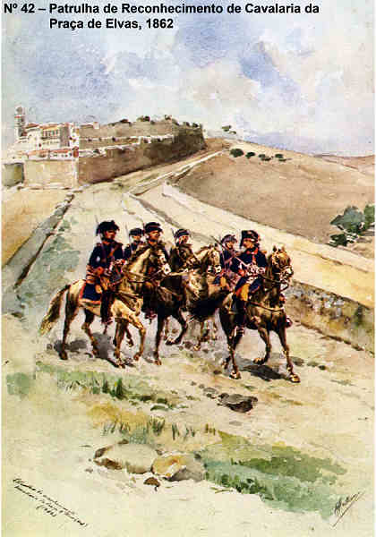 N� 42 - Patrulha de Reconhecimento de Cavalaria da Pra�a de Elvas, 1862 - Aguarela do Cor. Ribeiro Artur - Edi��o Jornal do Ex�rcito S/D (1983?) - Dim. 15x10,5 cm - Col. A. Monge da Silva