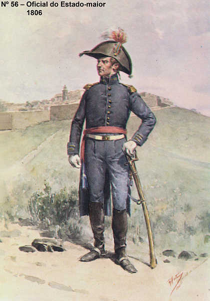 N� 56 - Oficial do Estado-maior, 1806 - Aguarela do Cor. Ribeiro Artur - Edi��o Jornal do Ex�rcito S/D (1983?) - Dim. 15x10,3 cm - Col. A. Monge da Silva