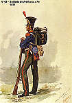N� 63 - Soldado de artilharia a P�, 1834 - Aguarela do Cor. Ribeiro Artur - Edi��o Jornal do Ex�rcito S/D (1983?) - Dim. 15x10,3 cm - Col. A. Monge da Silva