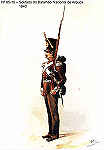 N� 85-10 - Soldado do Batalh�o Nacional de Arouca, 1840 - Aguarela do Cor. Ribeiro Artur - Edi��o Jornal do Ex�rcito, 1983 - Dim. 15x10,3 cm - Col. A. Monge da Silva