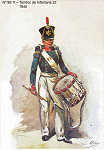 N� 95-11 - Tambor de Infantaria 22, 1845 - Aguarela do Cor. Ribeiro Artur - Edi��o Jornal do Ex�rcito, 1983 - Dim. 15x10,3 cm - Col. A. Monge da Silva
