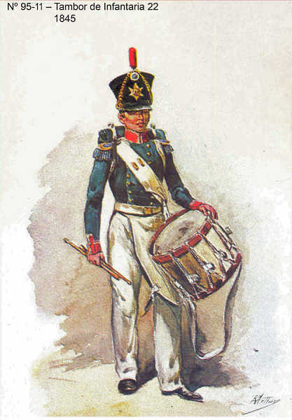 N� 95-11 - Tambor de Infantaria 22, 1845 - Aguarela do Cor. Ribeiro Artur - Edi��o Jornal do Ex�rcito, 1983 - Dim. 15x10,3 cm - Col. A. Monge da Silva
