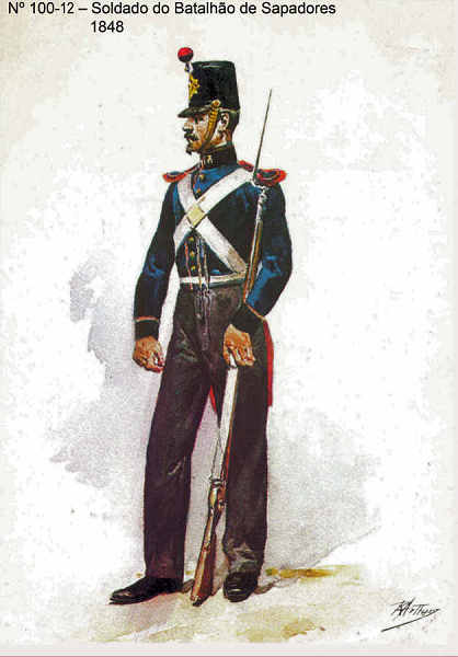N� 100-12 - Soldado do Batalh�o de Sapadores, 1848 - Aguarela do Cor. Ribeiro Artur - Edi��o Jornal do Ex�rcito, 1983 - Dim. 15x10,3 cm - Col. A. Monge da Silva