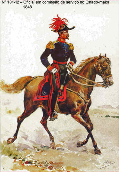 N� 101-12 - Oficial em comiss�o de servi�o no Estado-maior, 1848 - Aguarela do Cor. Ribeiro Artur - Edi��o Jornal do Ex�rcito, 1983 - Dim. 15x10,3 cm - Col. A. Monge da Silva