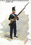 N� 109-13 - Soldado de Infantaria 15, Companhias do Centro, Fuzileiros, 1848 - Aguarela do Cor. Ribeiro Artur - Edi��o Jornal do Ex�rcito, 1983 - Dim. 15x10,3 cm - Col. A. Monge da Silva