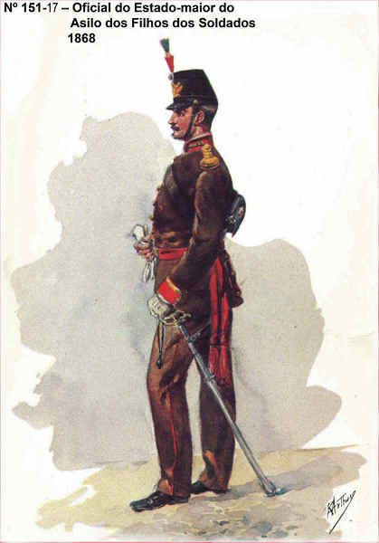 N� 151-17 - Oficial do Estado-maior do Asilo dos Filhos dos Soldados, 1868 - Aguarela do Cor. Ribeiro Artur - Edi��o Jornal do Ex�rcito, 1985 - Dim. 15x10,3 cm - Col. A. Monge da Silva