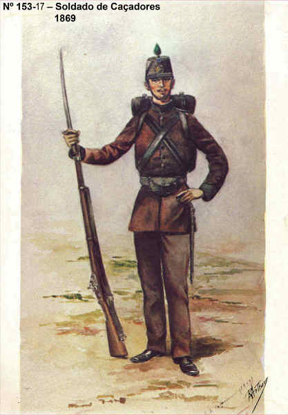 N� 153-17 - Soldado de Ca�adores, 1869 - Aguarela do Cor. Ribeiro Artur - Edi��o Jornal do Ex�rcito, 1985 - Dim. 15x10,3 cm - Col. A. Monge da Silva