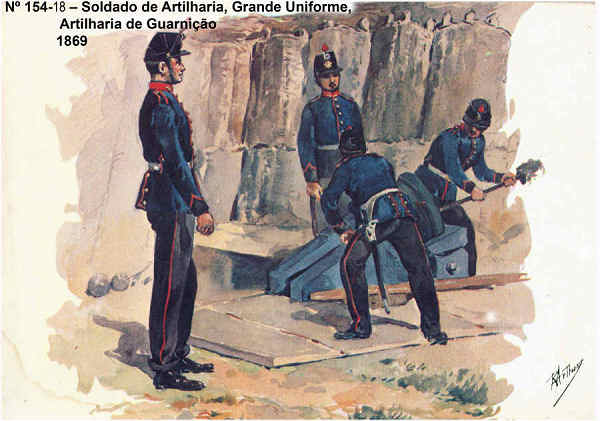 N� 154-18 - Soldado de Artilharia, Grande Uniforme, Artilharia de Guarni��o, 1869 - Aguarela do Cor. Ribeiro Artur - Edi��o Jornal do Ex�rcito, 1985 - Dim. 15x10,3 cm - Col. A. Monge da Silva