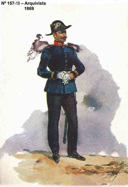 N� 157-18 - Arquivista, 1869 - Aguarela do Cor. Ribeiro Artur - Edi��o Jornal do Ex�rcito, 1985 - Dim. 15x10,3 cm - Col. A. Monge da Silva