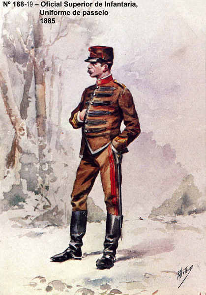 N� 168-19 - Oficial Superior de Infantaria, Uniforme de passeio, 1885 - Aguarela do Cor. Ribeiro Artur - Edi��o Jornal do Ex�rcito, 1985 - Dim. 15x10,3 cm - Col. A. Monge da Silva