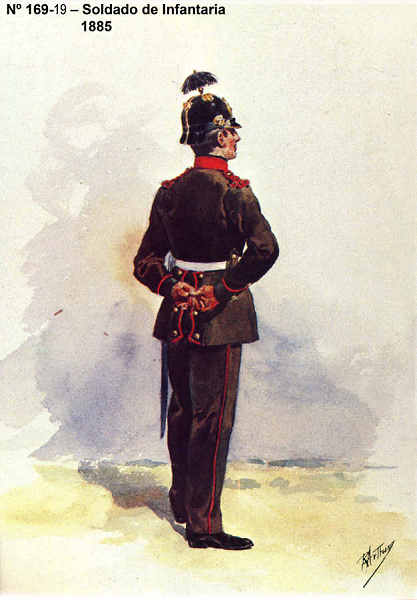 N� 169-19 - Soldado de Infantaria, 1885 - Aguarela do Cor. Ribeiro Artur - Edi��o Jornal do Ex�rcito, 1985 - Dim. 15x10,3 cm - Col. A. Monge da Silva