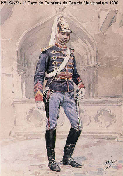 N� 194-22 - 1� Cabo de Cavalaria da Guarda Municipal em 1900 - Aguarela do Cor. Ribeiro Artur - Edi��o Jornal do Ex�rcito, 1987 - Dim. 15x10,3 cm - Col. A. Monge da Silva