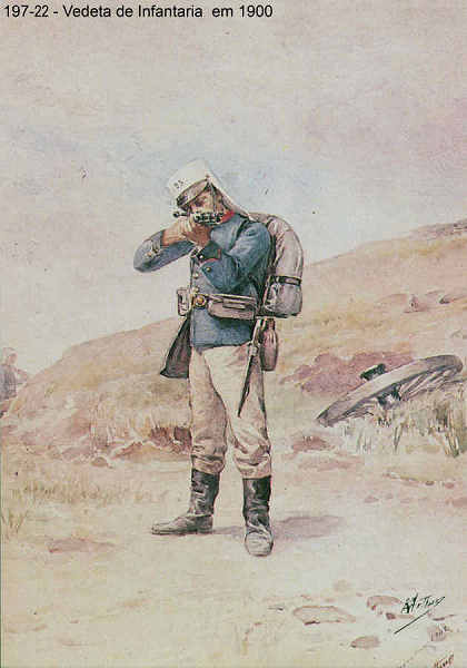 N� 197-22 - Vedeta de Infantaria  em 1900 - Aguarela do Cor. Ribeiro Artur - Edi��o Jornal do Ex�rcito, 1987 - Dim. 15x10,3 cm - Col. A. Monge da Silva