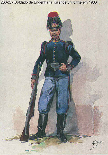 N� 206-23 - Soldado de Engenharia, Grande uniforme em 1903 - Aguarela do Cor. Ribeiro Artur - Edi��o Jornal do Ex�rcito, 1987 - Dim. 15x10,3 cm - Col. A. Monge da Silva