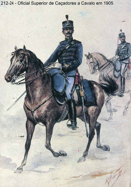 N� 212-24 - Oficial Superior de Ca�adores a Cavalo em 1905 - Aguarela do Cor. Ribeiro Artur - Edi��o Jornal do Ex�rcito, 1987 - Dim. 15x10,3 cm - Col. A. Monge da Silva.