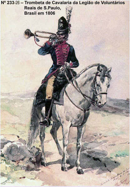 N� 233-26 - Trombeta de Cavalaria da Legi�o de Volunt�rios Reais de S. Paulo, Brasil 1806 - Aguarela do Cor. Ribeiro Artur - Edi��o Jornal do Ex�rcito, 1987 - Dim. 15x10,3 cm - Col. A. Monge da Silva