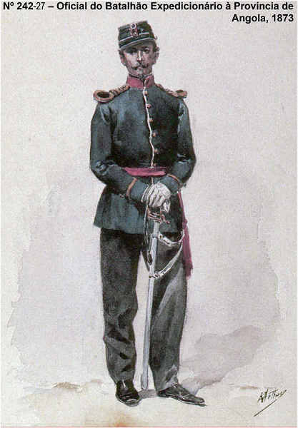 N� 242-27 - Oficial do Batalh�o Expedicion�rio � Prov�ncia de Angola, 1873 - Aguarela do Cor. Ribeiro Artur - Edi��o Jornal do Ex�rcito, 1987 - Dim. 15x10,3 cm- Col. A. Monge da Silva