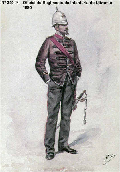 N� 249-28 - Oficial do Regimento de Infantaria do Ultramar, 1890 - Aguarela do Cor. Ribeiro Artur - Edi��o Jornal do Ex�rcito, 1987 - Dim. 15x10,3 cm - Col. A. Monge da Silva