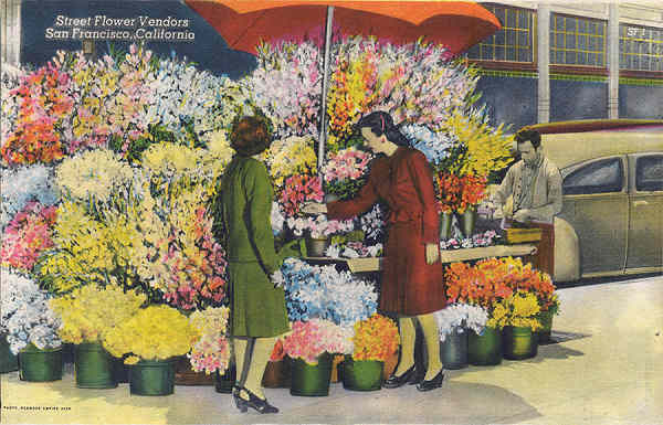 SF01 - San Francisco - Street Flower Vendors - Edi��o an�nima Foto de Redwood Empire Assm - Dim. 13,7x8,8 cm - Col. Am�lcar Monge da Silva (1940)