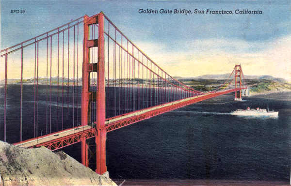 SF39 - San Francisco - Golden Gate Bridge (1) - Edi��o an�nima Foto de Redwood Empire Assm - Dim. 13,7x8,8 cm - Col. Am�lcar Monge da Silva (1940)
