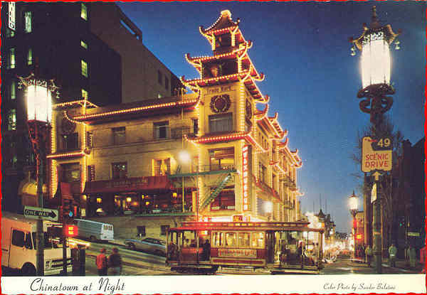 N� 10C-SF-154 - San Francisco - Chinatown at night - Editor Smith Novelty Co, San Francisco - Adquirido em 1979 - Dim. 15,2x10,1 cm - Col. Am�lcar Monge da Silva