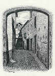 N� 8 - Beco do Isaac - Desenho de Ars�nio Ressurrei��o - Ed. da Associa��o de Defesa do Patrim�nio Hist�rico e Cultural de Santar�m - 1990 - Dim. 10,5x15,1 cm - Col. Miguel Soares Lopes