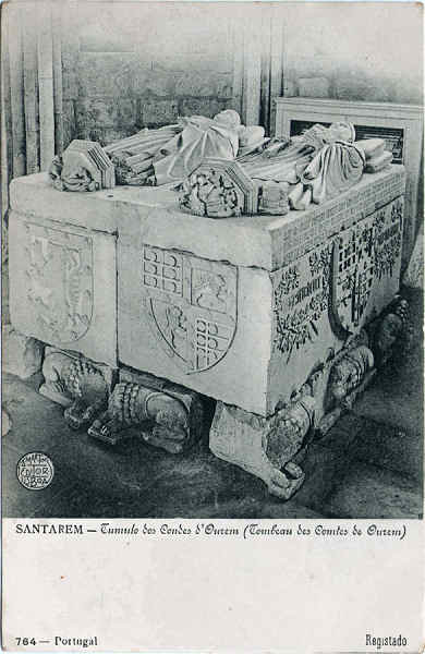 N� 764 - Tumulo dos condes d'Ourem - Editor desc. - Dim. 141x91 mm - Usado na Pascoa de 1908 - Col. A. Monge da Silva (cerca de 1905)