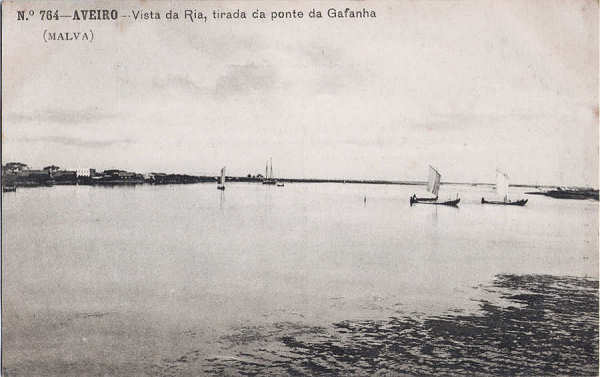 N� 768 - Aveiro - Vista da Ria, tirada da Ponte da Gafanha - Edi��es Alberto Malva, Lisboa - Dim. 137x87 mm - Col. A. Monge da Silva (cerca de1910)