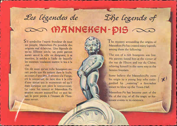 N� 182 - Hist�ria do Manneken Pis - Edi��o K W Ernst, Bruxelas - Dim. 14,7x10,5 cm - Carimbo Postal 1967 - Col. A. Monge da Silva (c. 1967)